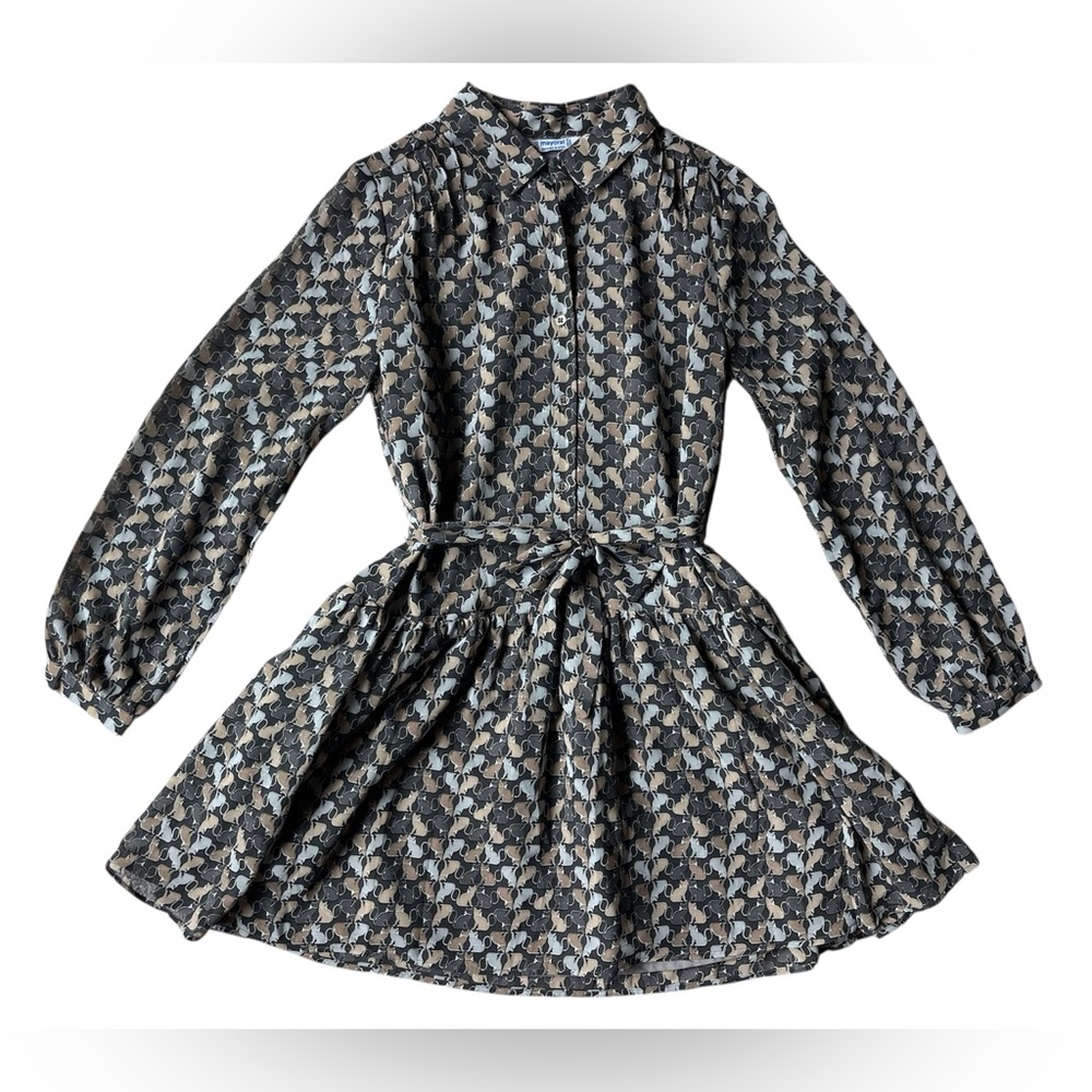 MAYORAL CAT PRINT FIT FLARE DRESS SIZE 12 GIRLS